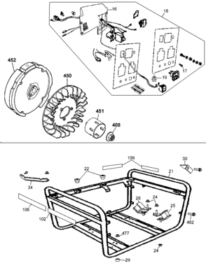 Contol Panel, Flywheel & Frame Diagram and Parts List for PCI2200-B3 Type 1 Porter Cable Generator